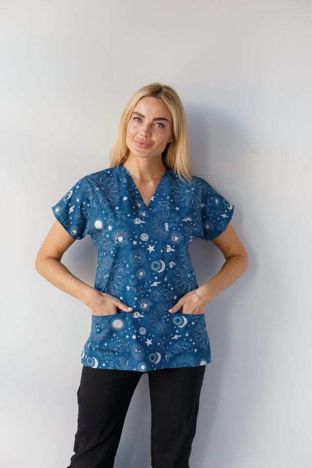 Kadın Likralı Yarasa Kol Hemşire Doktor Takım Gece Desen