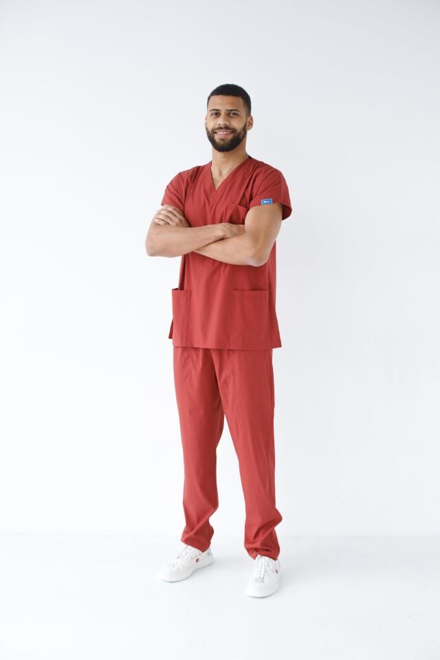 Erkek Likralı Yarasa Kol Hemşire Doktor Takım Kiremit