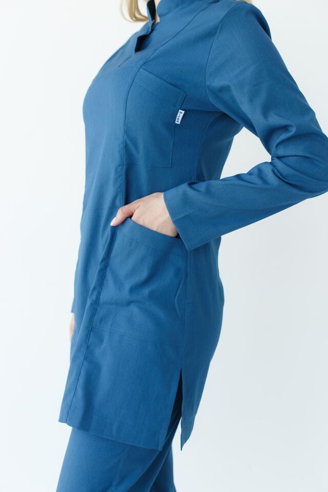 Kadın Likralı Tesettür Cerrahi Hemşire Doktor Takım Petrol Mavisi