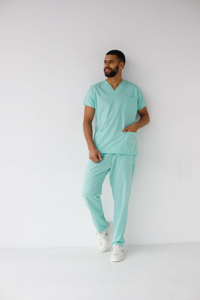 Erkek Likralı Yarasa Kol Hemşire Doktor Takım Mint Yeşili