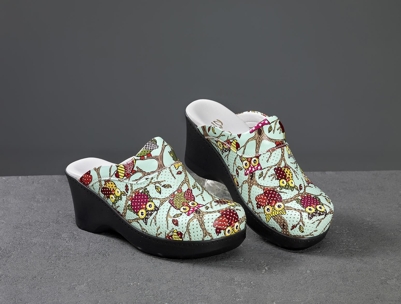 Dolgu Topuklu Kadın Sabo Terlik 753 Baykuş Desenli