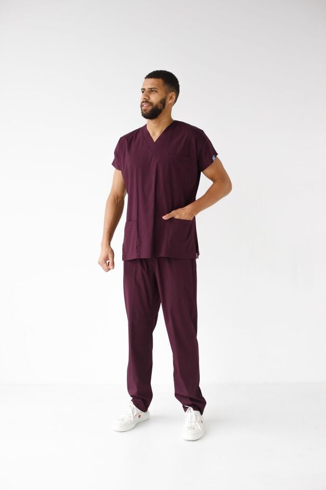 Erkek Likralı Yarasa Kol Hemşire Doktor Takım Mürdüm