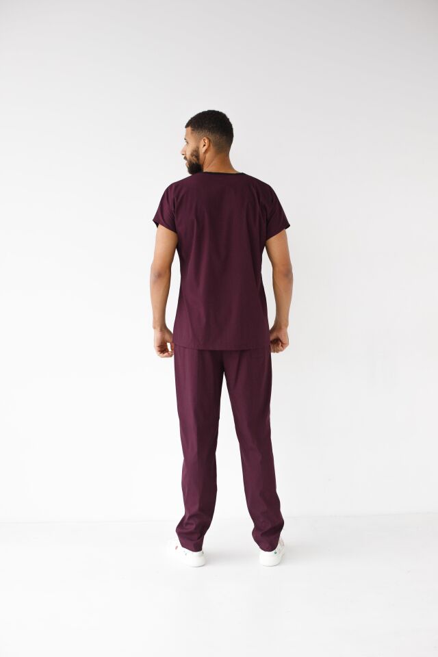 Erkek Likralı Yarasa Kol Hemşire Doktor Takım Mürdüm