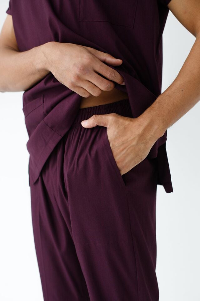 Erkek Likralı Yarasa Kol Hemşire Doktor Takım Mürdüm