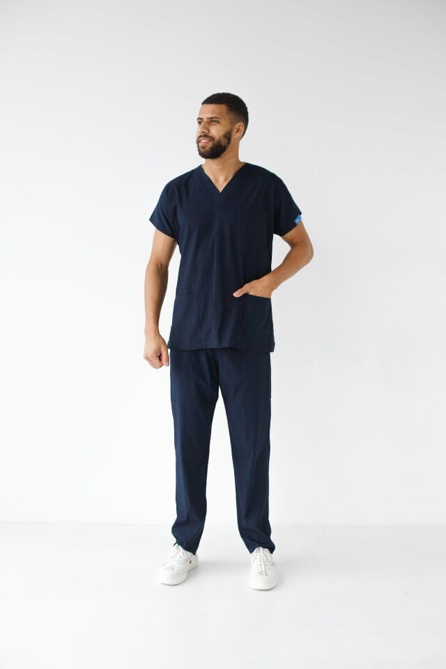 Erkek Likralı Yarasa Kol Hemşire Doktor Takım Lacivert