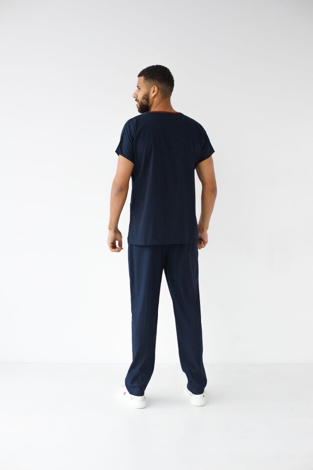 Erkek Likralı Yarasa Kol Hemşire Doktor Takım Lacivert