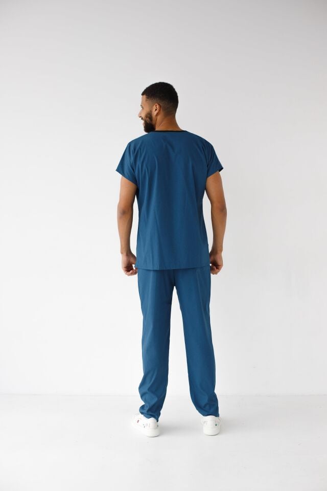 Erkek Likralı Yarasa Kol Hemşire Doktor Takım Petrol Mavi