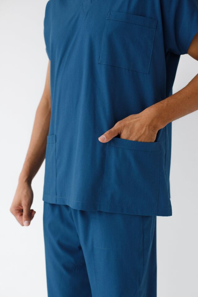 Erkek Likralı Yarasa Kol Hemşire Doktor Takım Petrol Mavi