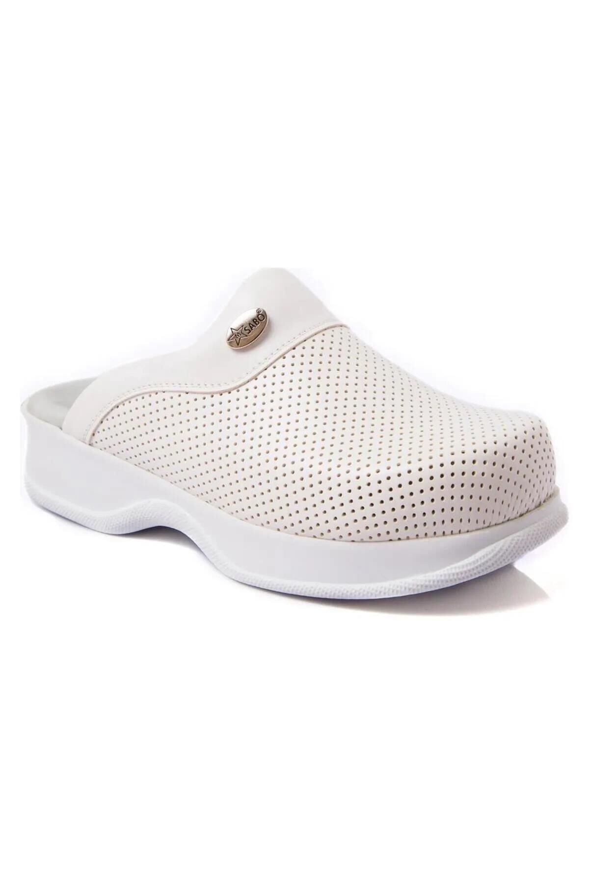 Klasik Taban Doktor Hemşire Hastane Aşçı Terliği 201 Beyaz