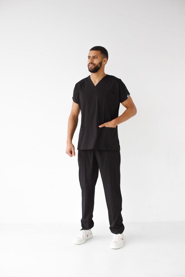 Erkek Likralı Yarasa Kol Hemşire Doktor Takım Siyah
