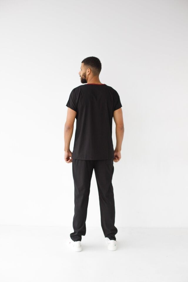 Erkek Likralı Yarasa Kol Hemşire Doktor Takım Siyah