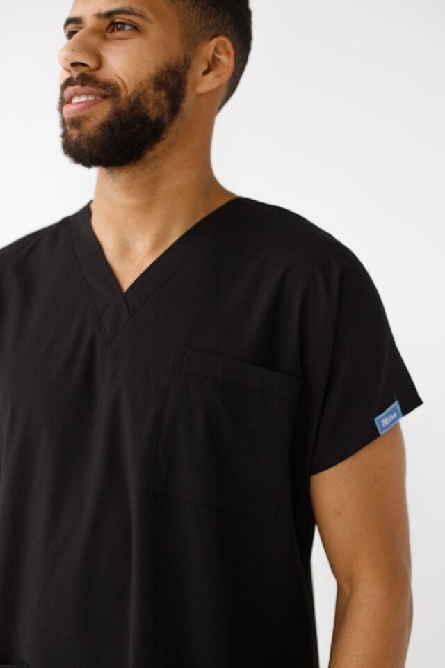 Erkek Likralı Yarasa Kol Hemşire Doktor Takım Siyah