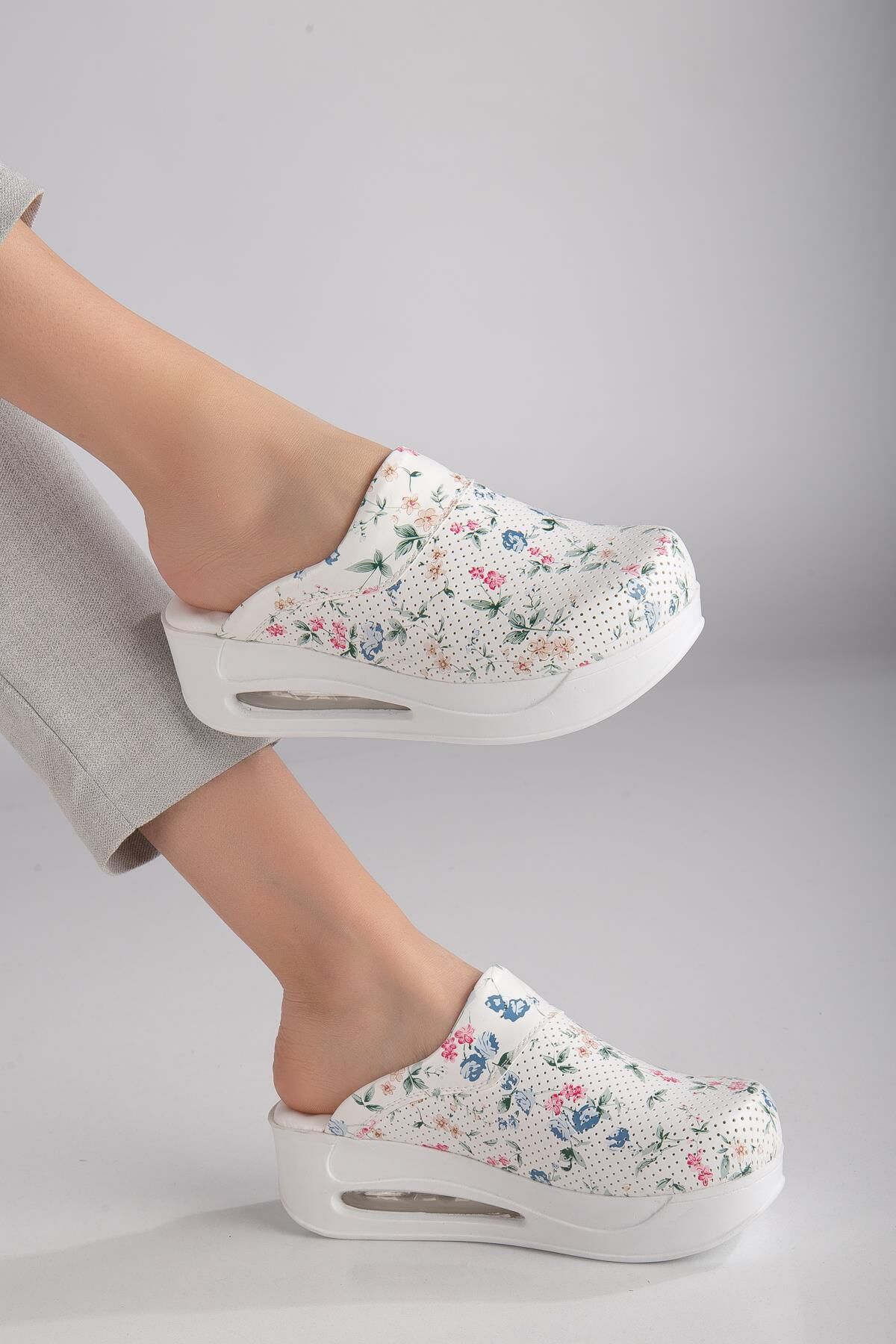 Air Taban Doktor Hemşire Hastane Aşçı Terliği Çiçek Desenli 909