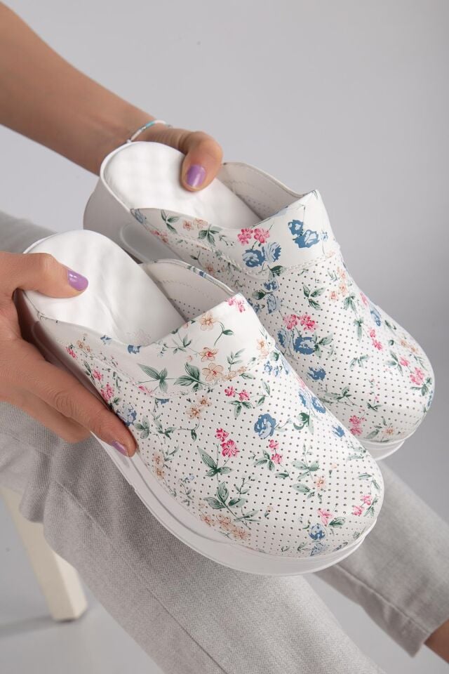 Air Taban Doktor Hemşire Hastane Aşçı Terliği Çiçek Desenli 909