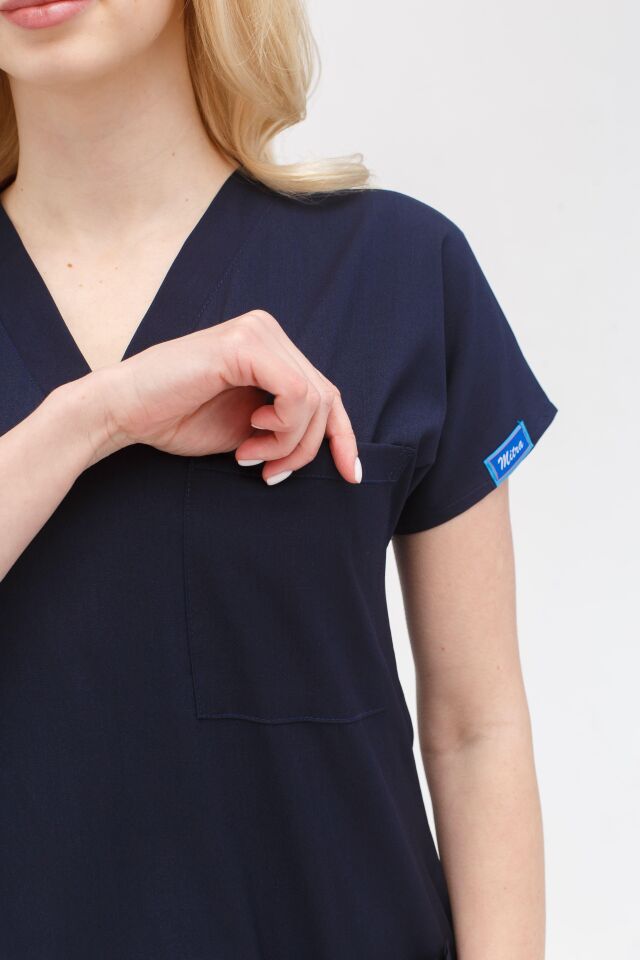 Lacivert Likralı Hemşire Doktor Forması Unisex Cerrahi Takım Scrubs Üniforma