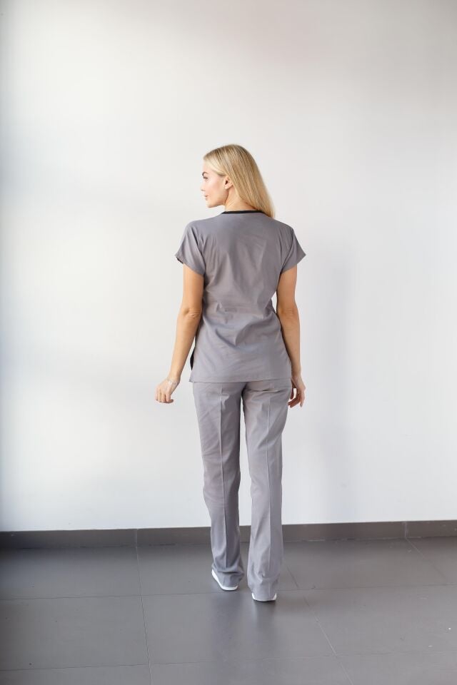 Kadın Likralı Yarasa Kol Hemşire Doktor Takım Gri