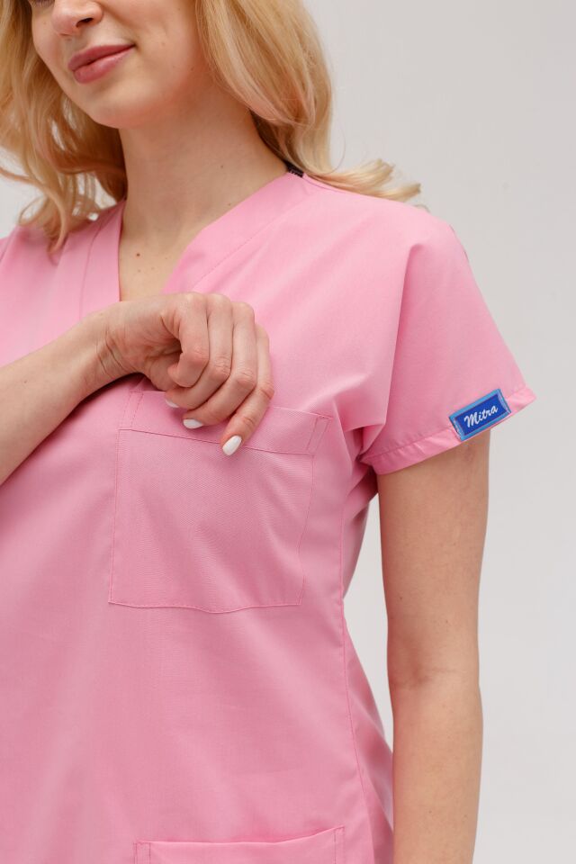 Pembe Likralı Hemşire Doktor Forması Unisex Cerrahi Takım Scrubs Üniforma