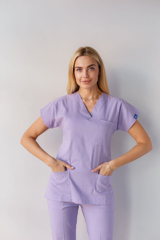 Kadın Likralı Yarasa Kol Hemşire Doktor Takım Lila