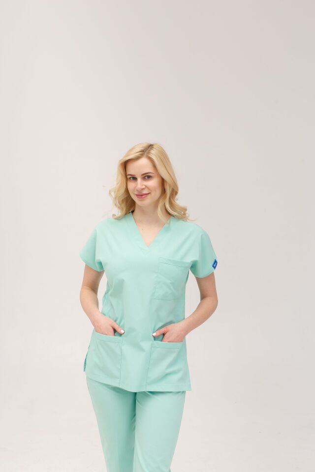 Kadın Likralı Yarasa Kol Hemşire Doktor Takım Mint Yeşili