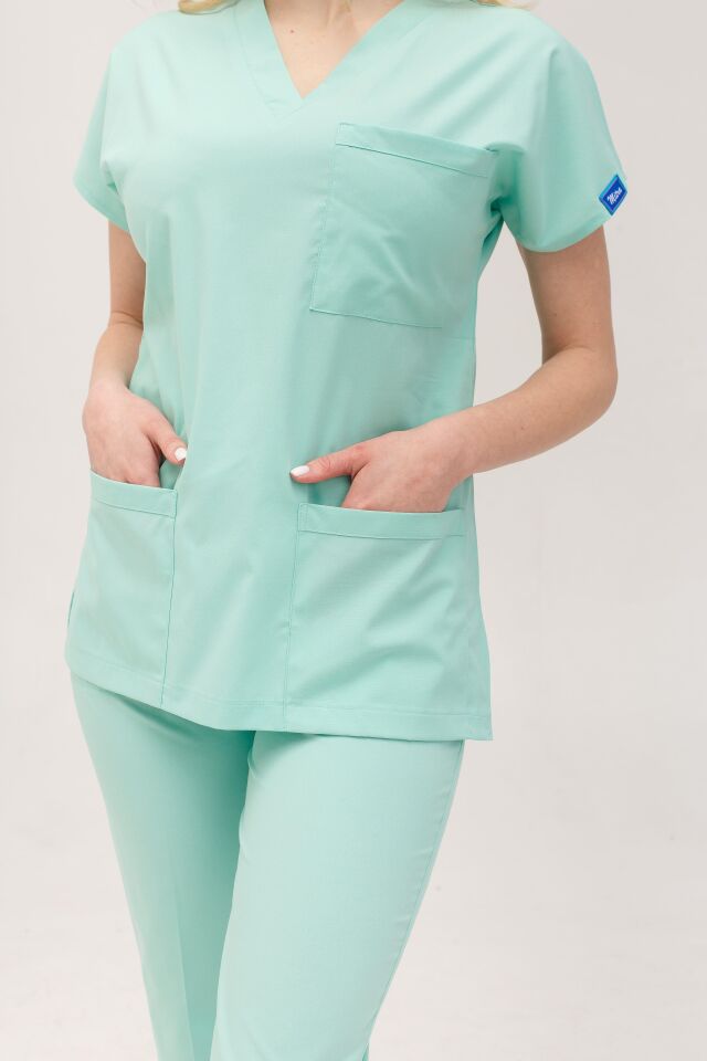 Kadın Likralı Yarasa Kol Hemşire Doktor Takım Mint Yeşili