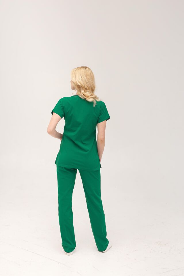 Ameliyathane Yeşili Likralı Hemşire Doktor Forması Unisex Cerrahi Takım Scrubs Üniforma