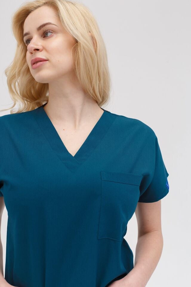 Kadın Likralı Yarasa Kol Hemşire Doktor Takım Petrol Yeşili