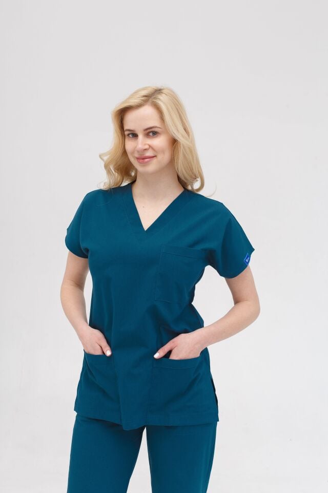 Kadın Likralı Yarasa Kol Hemşire Doktor Takım Petrol Yeşili