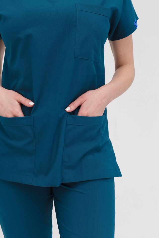 Kadın Likralı Yarasa Kol Hemşire Doktor Takım Petrol Yeşili