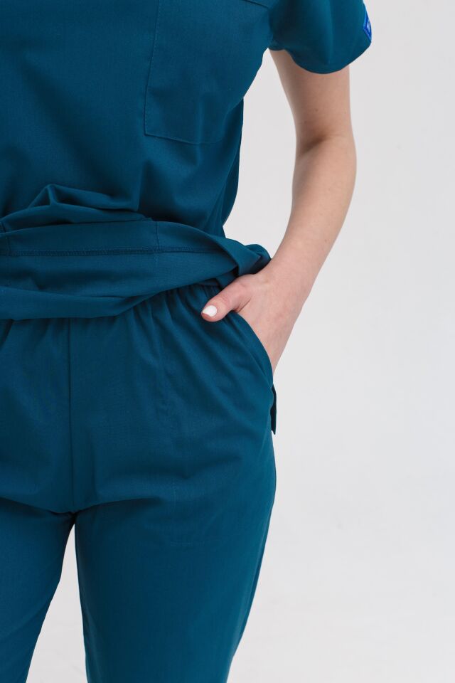 Kadın Likralı Yarasa Kol Hemşire Doktor Takım Petrol Yeşili