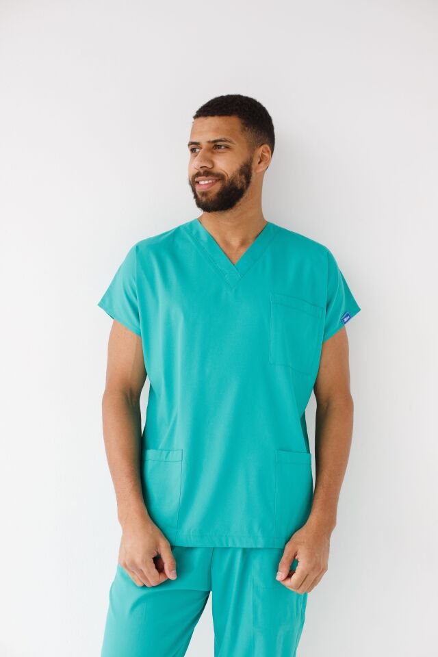 Benetton Yeşili Likralı Hemşire Doktor Forması Unisex Cerrahi Takım Scrubs Üniforma