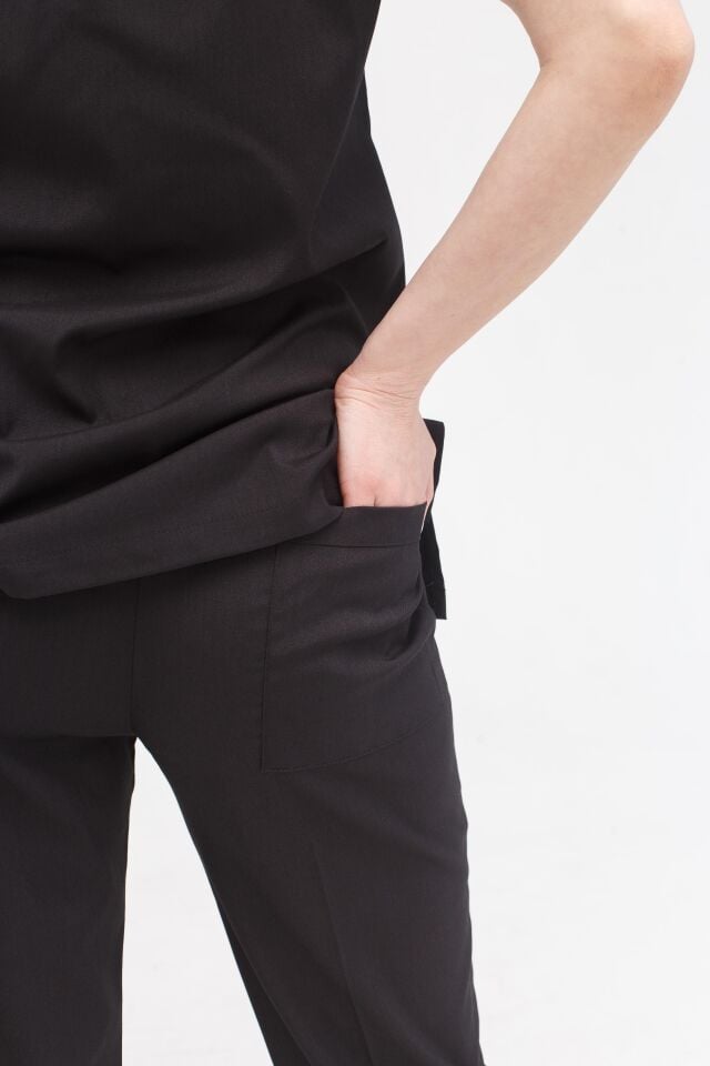 Kadın Likralı Yarasa Kol Hemşire Doktor Takım Siyah