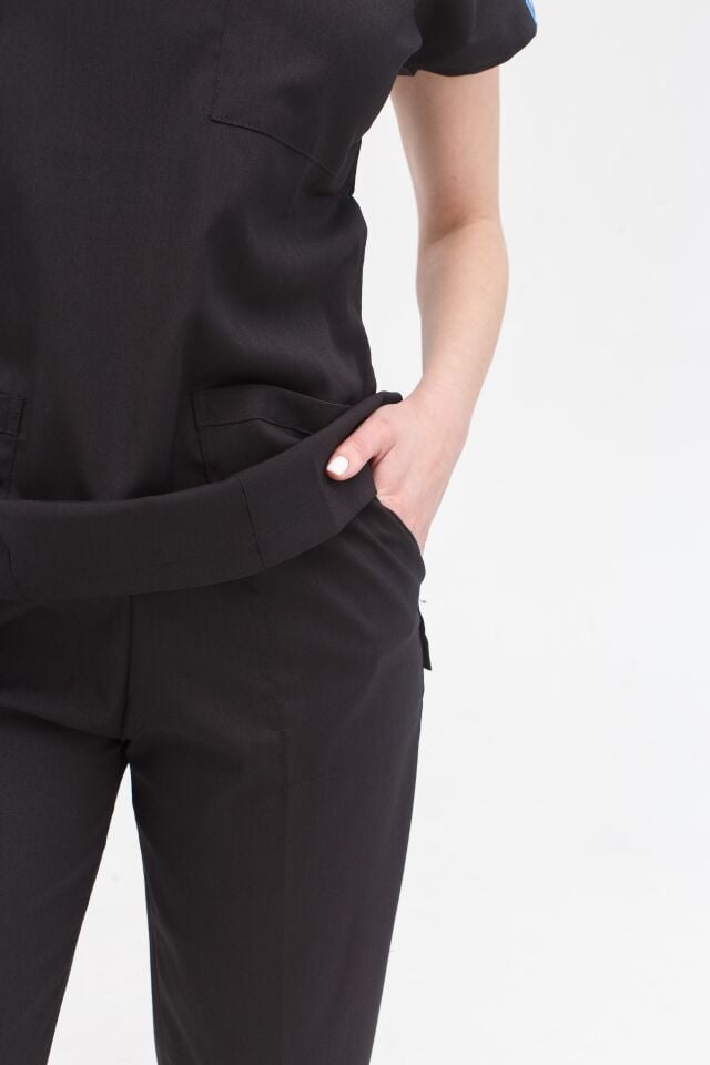 Kadın Likralı Yarasa Kol Hemşire Doktor Takım Siyah