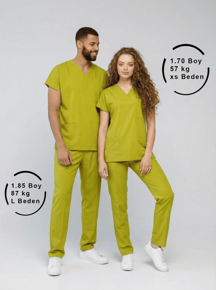 Ceviz Yeşili Likralı Hemşire Doktor Forması Unisex Cerrahi Takım Scrubs Üniforma