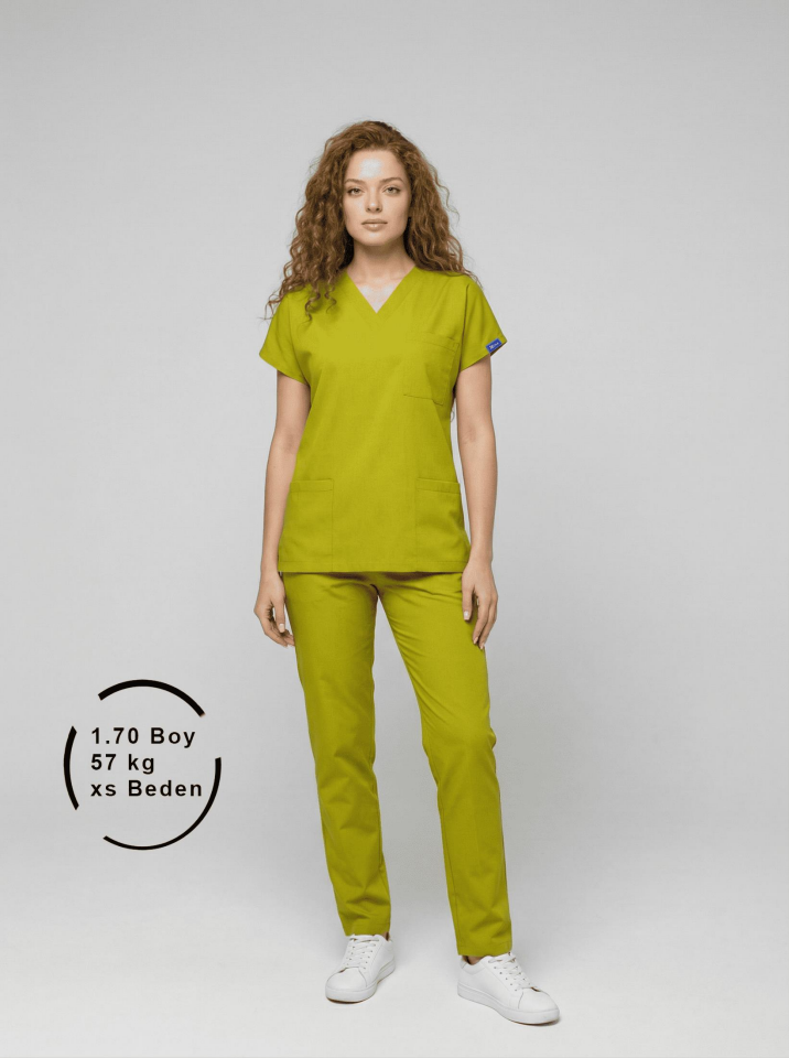 Ceviz Yeşili Likralı Hemşire Doktor Forması Unisex Cerrahi Takım Scrubs Üniforma