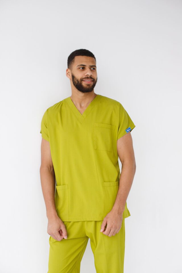 Ceviz Yeşili Likralı Hemşire Doktor Forması Unisex Cerrahi Takım Scrubs Üniforma
