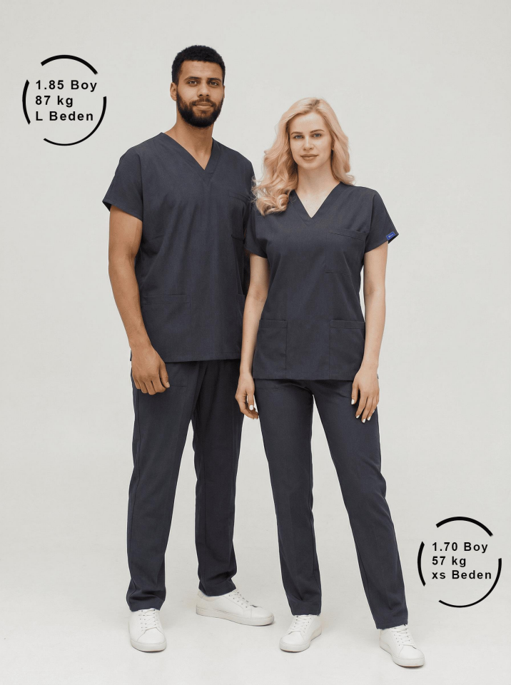 Füme Likralı Hemşire Doktor Forması Unisex Cerrahi Takım Scrubs Üniforma