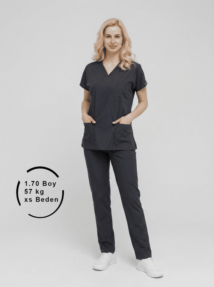 Füme Likralı Hemşire Doktor Forması Unisex Cerrahi Takım Scrubs Üniforma