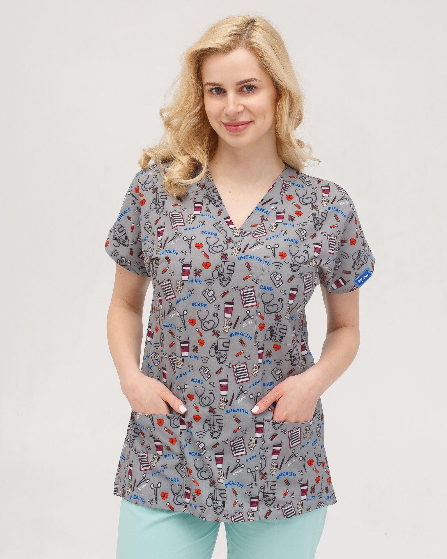 Kadın Likralı Yarasa Kol Hemşire Doktor Takım Gri Makas