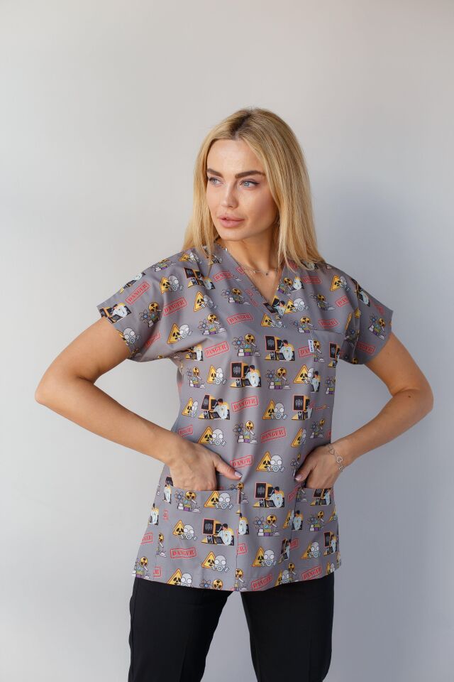 Kadın Likralı Yarasa Kol Hemşire Doktor Takım Gri Radyasyon