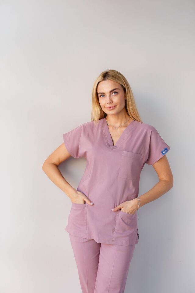 Gül Kurusu Likralı Hemşire Doktor Forması Unisex Cerrahi Takım Scrubs Üniforma