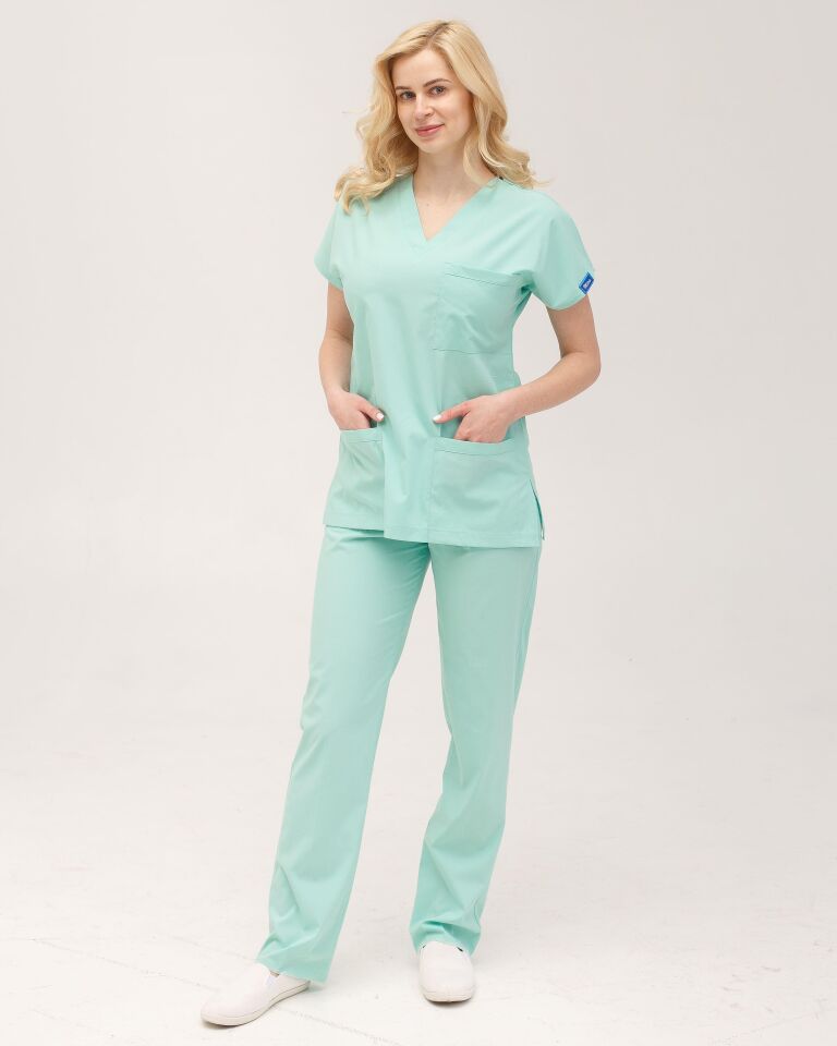 Mint Yeşili Likralı Hemşire Doktor Forması Unisex Cerrahi Takım Scrubs Üniforma