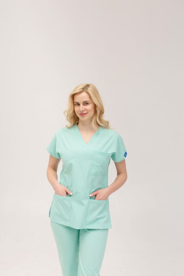 Mint Yeşili Likralı Hemşire Doktor Forması Unisex Cerrahi Takım Scrubs Üniforma