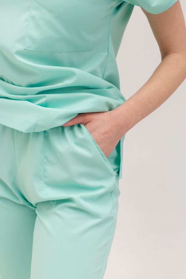 Mint Yeşili Likralı Hemşire Doktor Forması Unisex Cerrahi Takım Scrubs Üniforma