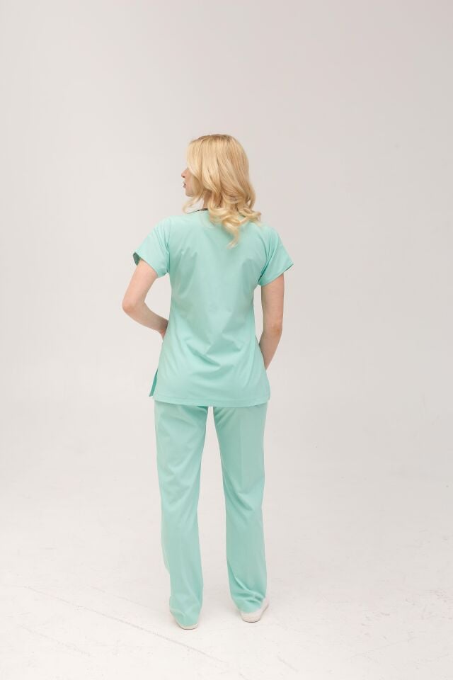 Mint Yeşili Likralı Hemşire Doktor Forması Unisex Cerrahi Takım Scrubs Üniforma