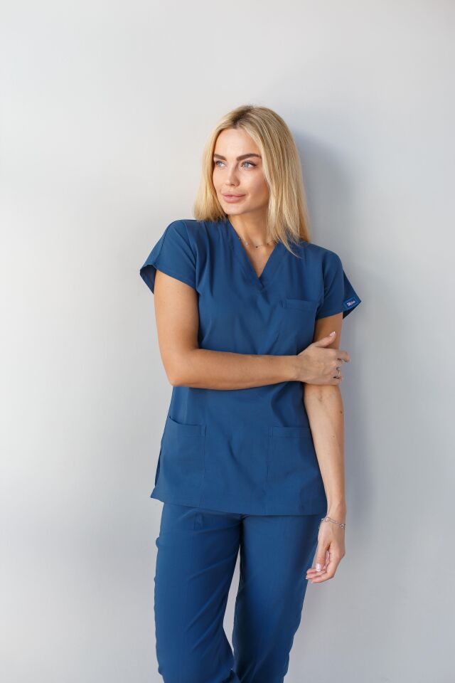 Petrol Mavisi Likralı Hemşire Doktor Forması Unisex Cerrahi Takım Scrubs Üniforma