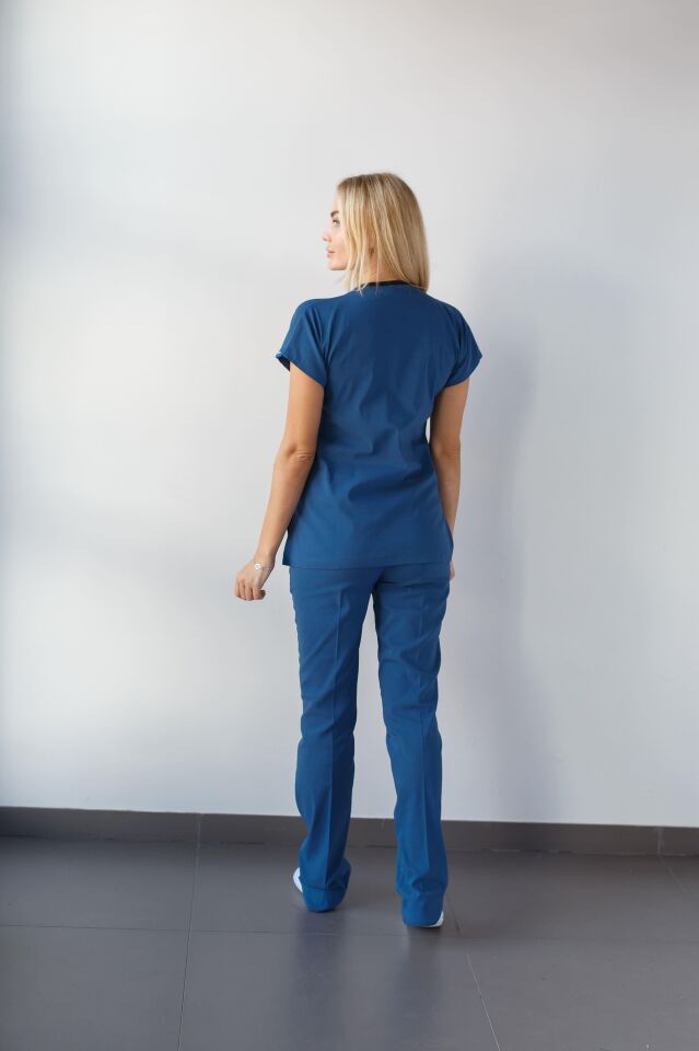 Petrol Mavisi Likralı Hemşire Doktor Forması Unisex Cerrahi Takım Scrubs Üniforma