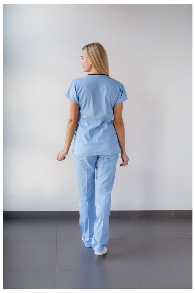 Kadın Likralı Yarasa Kol Hemşire Doktor Takım Açık Mavi