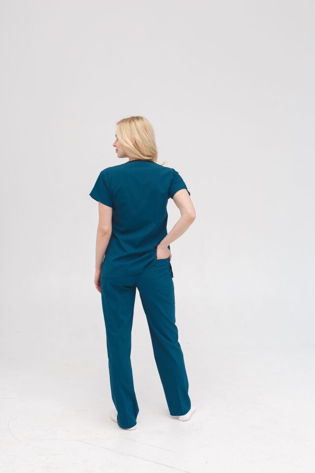 Petrol Yeşili Likralı Hemşire Doktor Forması Unisex Cerrahi Takım Scrubs Üniforma