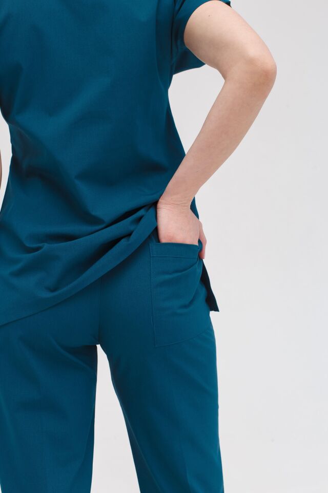 Petrol Yeşili Likralı Hemşire Doktor Forması Unisex Cerrahi Takım Scrubs Üniforma