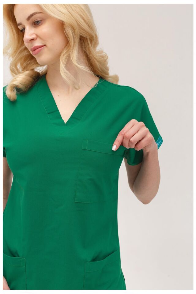 Kadın Likralı Yarasa Kol Hemşire Doktor Takım Ameliyathane Yeşili